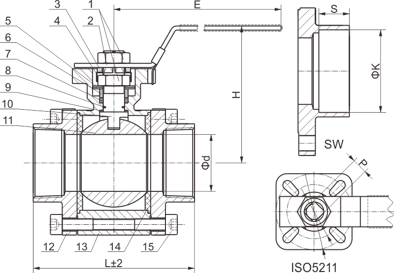 Threaded ball valve C318 three type high platform